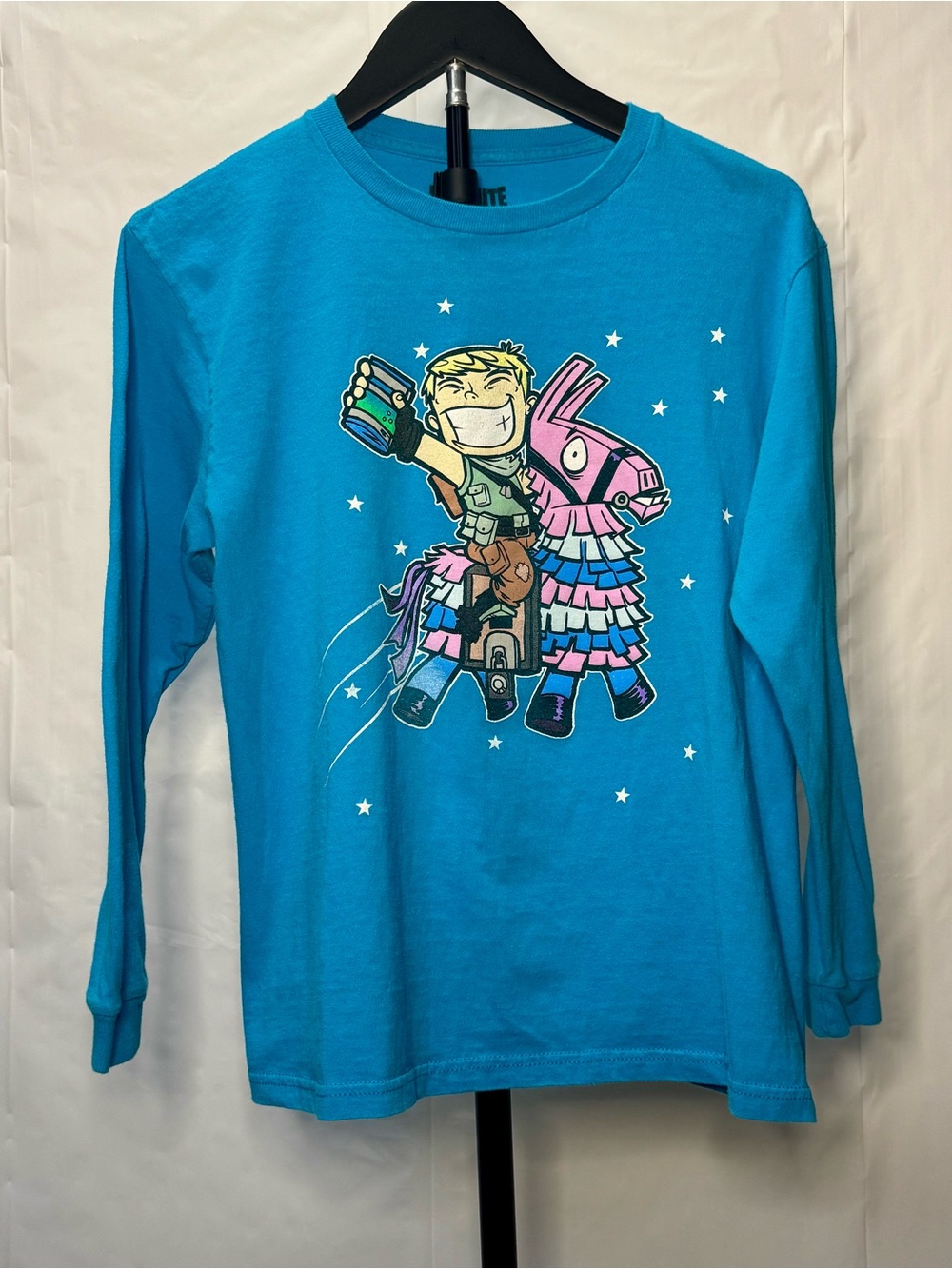 Kids Bright Blue Long-Sleeve Tee with Playful Llama Graphic